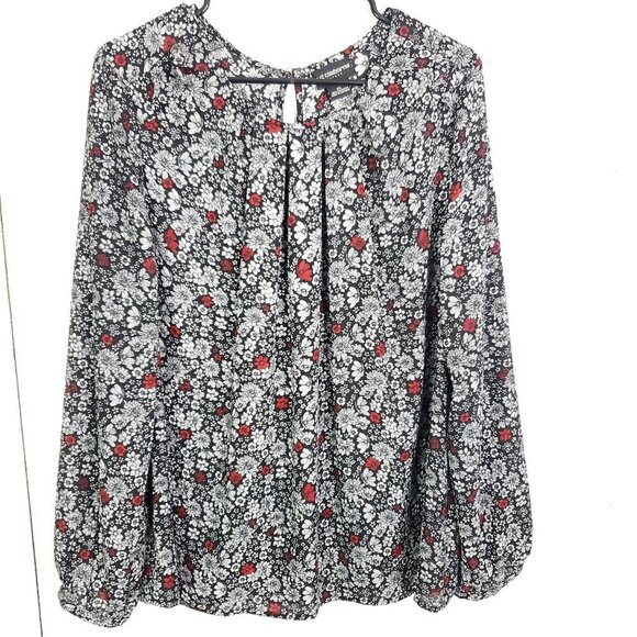 Liz Claiborne Shirt WOmens XL Ruffle Lightweight Florals Contrast Colors - Picture 1 of 10